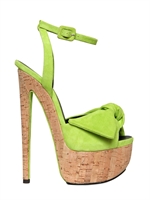 GIUSEPPE ZANOTTI - SANDALI IN CAMOSCIO E SUGHERO CON FIOCCO 160MM - VERDE LIME