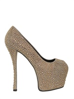 GIUSEPPE ZANOTTI - DECOLLETÈ SPUNTATE IN CAMOSCIO E SWAROVSKI 150MM - DOVE BEIGE/GOLD