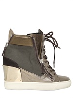 GIUSEPPE ZANOTTI - SNEAKERS IN PELLE E TELA DI COTONE CON ZEPPA 90MM - MULTI GRIGIO