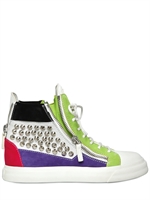 GIUSEPPE ZANOTTI - 20MM SUEDE & CALFSKIN STUDDED SNEAKERS - WHITE/MULTI
