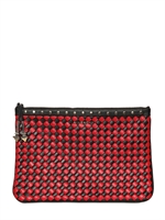 GIVENCHY - BUSTA MEDIA IN PELLE INTRECCIATA E BORCHIE - ROSSO/NERO