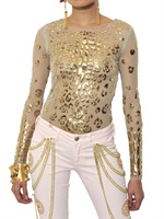 MANISH ARORA - TOP IN TECHNO RETE CON INSERTI IN RESINA - VERDE MENTA