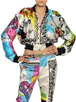 VERSACE - PRINTED SILK SATIN BOMBER JACKET - MULTI