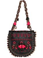 VERSACE - SCHULTERTASCHE AUS SANGALLO-NAPPALEDER - BLACK/FUCHSIA