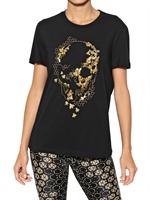 ALEXANDER MCQUEEN - EMBROIDERED SKULL PRINTED JERSEY T-SHIRT - BLACK