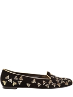 ALEXANDER MCQUEEN - MOCASSINI IN CAMOSCIO CON API RICAMATE 10MM - NERO/ORO