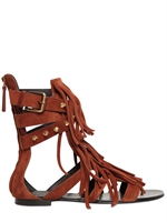 GIUSEPPE ZANOTTI - SANDALI IN CAMOSCIO CON FRANGE E BORCHIE 10MM - RUGGINE