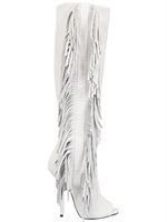 GIUSEPPE ZANOTTI - STIVALI SPUNTATI IN CAMOSCIO CON FRANGE 130MM - BIANCO SPORCO