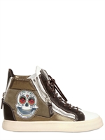 GIUSEPPE ZANOTTI - SNEAKERS IN CAMOSCIO CON TESCHIO 20MM - VERDE MILITARE