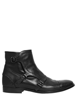 ALEXANDER MCQUEEN - 20MM TRIPLE BUCKLE BRUSHED LEATHER BOOTS - BLACK