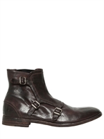 ALEXANDER MCQUEEN - BELTED LEATHER LOW BOOTS - DARK BROWN