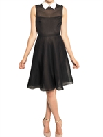 VALENTINO - SEIDE ORGANZA HEMDKRAGEN KLEID - SCHWARZ/WEIß