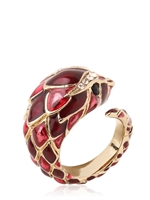 ROBERTO CAVALLI - TIGER SWAROVSKI & ENAMELED METAL RING - GOLD/FUCHSIA
