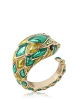ROBERTO CAVALLI - TIGER SWAROVSKI & ENAMELED METAL RING - GOLD/GREEN