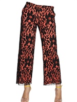 MAURIZIO PECORARO - LACE ON TECHNO CREPE DE CHINE TROUSERS - BLACK/CORAL