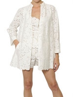 VALENTINO - FLOWER EMBROIDERED COTTON PIQUÉ COAT - WHITE