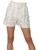 VALENTINO - FLOWER EMBROIDERED COTTON PIQUÉ SHORTS - WHITE