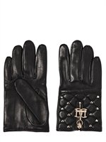 DSQUARED - GUANTI IN PELLE TRAPUNTATA CON BORCHIE - NERO