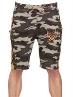 HYDROGEN - COTTON FLEECE SKULL PRINT SHORTS - CAMOUFLAGE