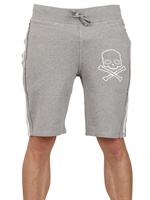 HYDROGEN - COTTON FLEECE SKULL PRINT SHORTS - GREY/WHITE