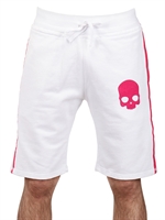 HYDROGEN - COTTON FLEECE SKULL PRINT SHORTS - WHITE/FUCHSIA