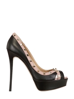 VALENTINO - 140MM ROCK STUD CALFSKIN OPEN TOE PUMPS - BLACK