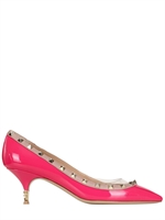 VALENTINO - 55MM ROCK STUD PVC PATENT PUMPS - FUCHSIA