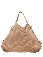 SALVATORE FERRAGAMO - GROßE BESTICKTE FERGIE LEDERTASCHE - TAUBENBEIGE