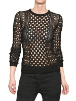 SALVATORE FERRAGAMO - CROCHET COTTON KNIT SWEATER - BLACK