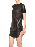 SALVATORE FERRAGAMO - KLEID AUS NAPPALEDER UND SEIDENNETZ - SCHWARZ