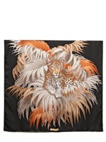 SALVATORE FERRAGAMO - SCIARPA IN RASO DI SETA STAMPA LEOPARDO - NERO