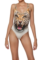 JUST CAVALLI - LEOPARD PRINT JERSEY SWIMSUIT - WHITE/GOLD