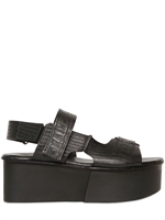 CINZIA ARAIA - 60MM CROCO PRINT CALF CUTOUT WEDGES - BLACK