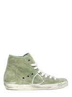 PHILIPPE MODEL - SNEAKERS ALTE IN CAMOSCIO EFFETTO VINTAGE - VERDE CHIARO