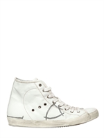 PHILIPPE MODEL - SNEAKERS ALTE IN PELLE EFFETTO VINTAGE - BIANCO