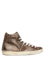 PHILIPPE MODEL - SNEAKERS ALTE IN PELLE METALLIZZATA - OTTONE