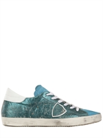 PHILIPPE MODEL - SNEAKERS IN PELLE METALLIZZATA EFFETTO VINTAGE - TURCHESE