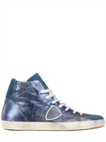 PHILIPPE MODEL - SNEAKERS IL PELLE METALLIZZATA E CAMOSCIO - BLU