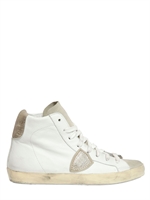 PHILIPPE MODEL - SNEAKERS ALTE IN PELLE CON INSERTI LAMÈ - BIANCO