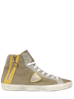 PHILIPPE MODEL - SNEAKERS ALTE IN PELLE CON ZIP LATERALE - KHAKI