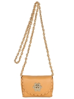 MULBERRY - MINI FLOWER GLOSSY LEATHER SHOULDER BAG - BISCUIT BROWN