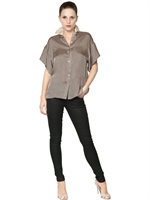 LALTRA MODA - STRIPED SATIN VISCOSE SHIRT - BEIGE/BLACK