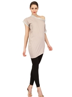 LALTRA MODA - TOP AUS SEIDENSATIN UND JERSEY - TAUBENBRAUN