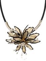 MARNI - HORN AND LEATHER FLOWER NECKLACE - WHITE/BLACK