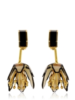 MARNI - CLIP ON HORN FLOWER EARRINGS - OCHRE/BLACK