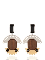 MARNI - CLIP ON WOOD AND BRASS EARRINGS - MULTI