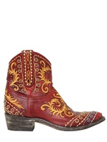 MEXICANA - 45MM EMBROIDERY &STUDS LEATHER LOW BOOTS - RED