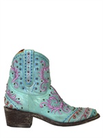 MEXICANA - 50MM EMBROIDERY &STUDS LEATHER LOW BOOTS - AQUA