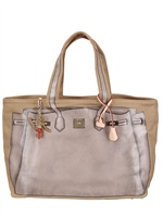 V73 - GROßE BEDRUCKTE TOTE AUS SEGELTUCH - HELLBRAUN/BEIGE