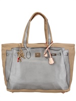 V73 - GROßE BEDRUCKTE TOTE AUS SEGELTUCH - GRAU/BEIGE